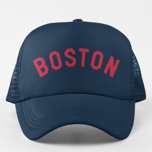 NEW Boston Red Sox City Arch Wordmark Logo Foam Trucker Mesh Snapback Hat NAVY